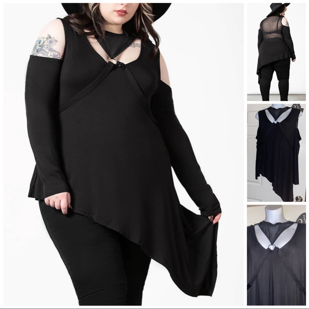 Killstar Cold shoulder asymmetrical mesh Top
